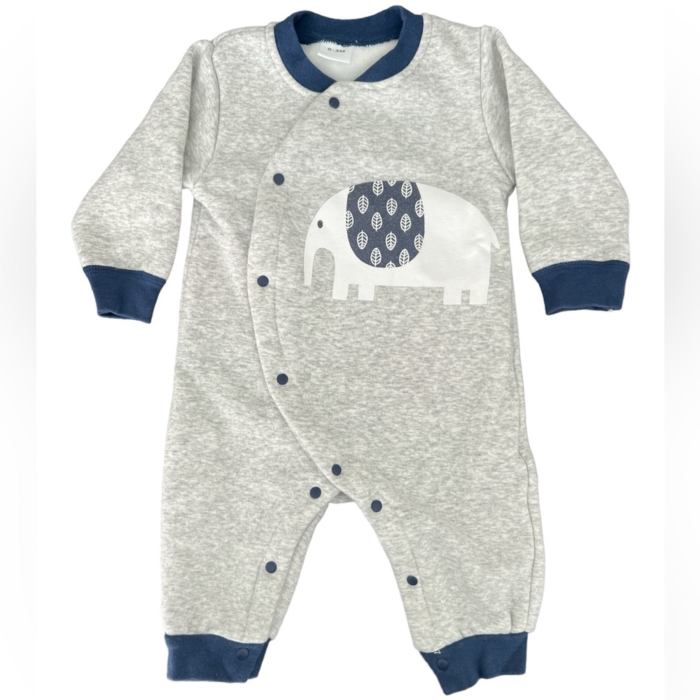 Baby Boy Winter Jumpsuit Size 0-3 Months Soft Comfortable One Piece Elephant